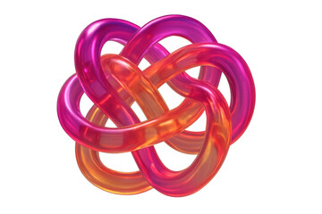 Naklejka premium Abstract intertwined 3d torus knot structure creating a vibrant modern design with glassy metallic sheen and purple orange gradient