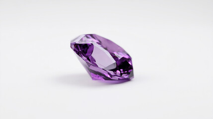 Radiant Gem: A close-up shot of a pristine, faceted gemstone, its captivating purple hue shimmering with inner light. The jewel rests serenely, inviting a closer look at its unique beauty.