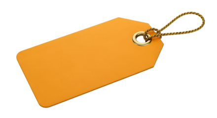 Orange blank tag with a string loop isolated on transparent background