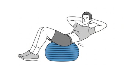 Man Doing Crunches on Exercise Ball Illustration.