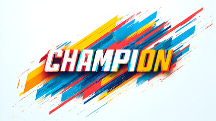 Champion text with colorful brush strokes isolated on white background, victory concept