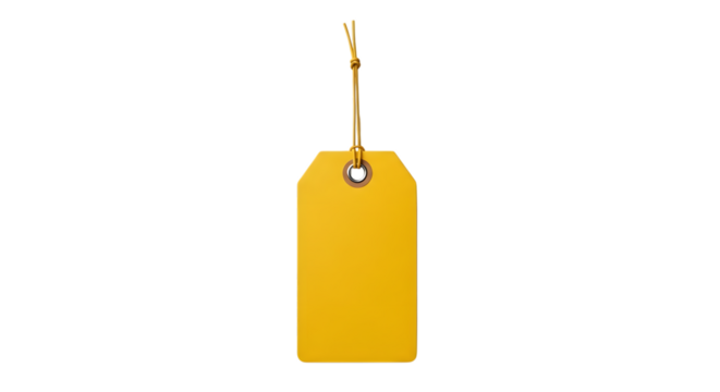 A single yellow tag isolated on transparent background, perfect for labeling or pricing items in retail or inventory management - Powered by Adobe