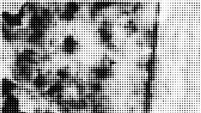 Black and white dotted halftone stop motion animation on abstract background