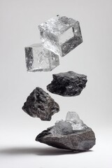 Naklejka premium Floating clear/dark cubes and rocks in a vertical stack