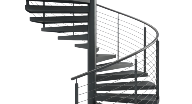 Black metal spiral staircase isolated PNG with Transparent Background