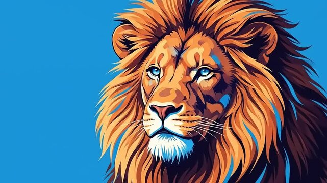 Majestic Lion Head with Golden Mane, Blue Eyes, and Blue BG.