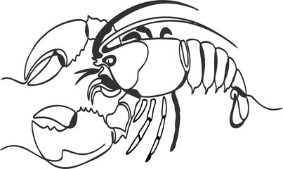 minimal continuous line lobster with artistic flow, elegant monoline vector design