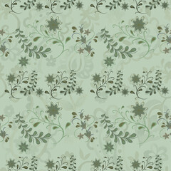 Elegant Floral Pattern In Soft Sage Green Fabric In Majestic Floral Texture