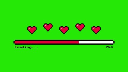 Heart Pixel loading bar animation, Green Screen background - Powered by Adobe