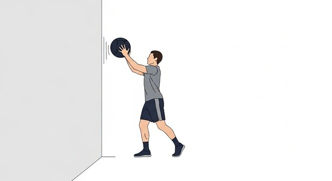 Man performing wall ball exercise for fitness and strength training.