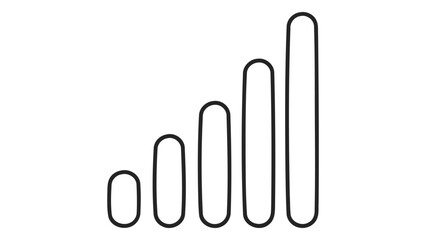 A simple black and white line drawing of a signal strength indicator isolated on white background for use in design and illustration