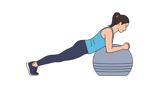 Woman in sportswear doing a forearm plank on a grey stability ball for core strength. - Powered by Adobe