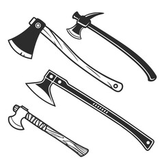 Four black and white axe illustrations on white background
