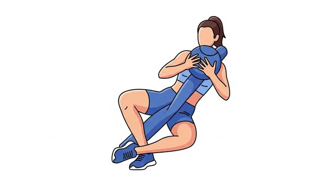 Woman performing Russian twist exercise with a weight for core strength.