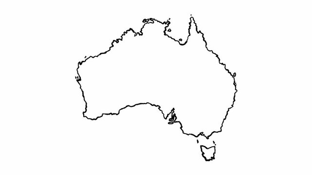 Map Outline of Australia with Simple Black Line Drawing