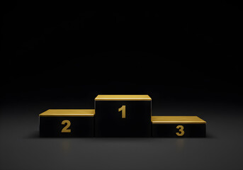 Empty Winner's Podium with Gold Numbers on Dark Background