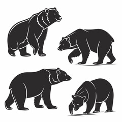 Four black bear silhouettes in different poses animal 1