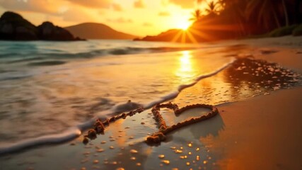 heart symbol on the beach at sunset - Powered by Adobe