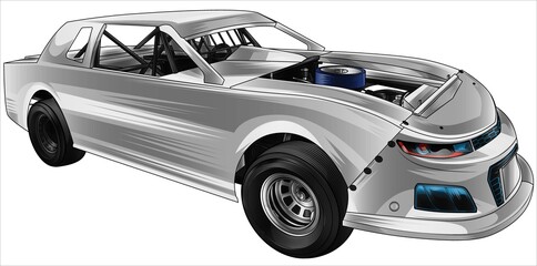 Grey and painted racing car. Isolated in a white background, for t-shirt design, print. and for business purposes.