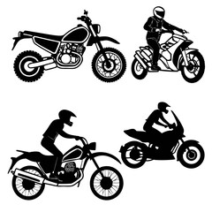 Obraz premium Four black silhouette motorcycles and riders on white