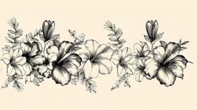 tropcial flower garlands, sketch style,
