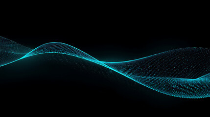 Abstract digital wave with glowing particles on black background represents data stream or information flow