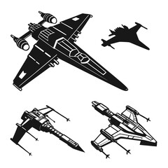 Four black silhouette spaceships on white background ©  MST RABEYA  BEGUM