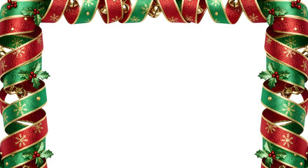 Festive Christmas Ribbon Frame, isolated on transparent background