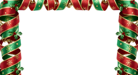 Festive Christmas Ribbon Frame, isolated on transparent background