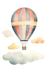 Obraz premium Cute watercolor illustration of a hot air balloon aircraft vehicle transportation.