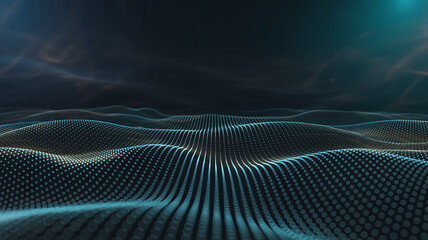 Abstract waves of dots creating a futuristic landscape and smooth flowing design ideal for backgrounds and technology concepts