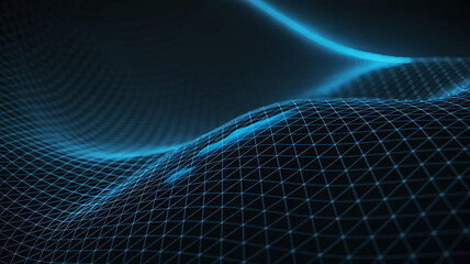 Digital Waveform Abstract Background with Glowing Blue Grid Pattern Technology Illustration