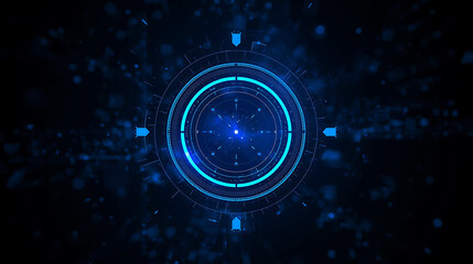 Futuristic circular hud interface with blue glowing elements on a dark background