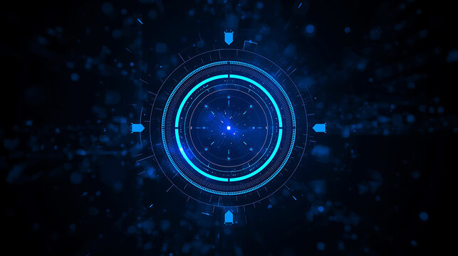 Futuristic circular hud interface with blue glowing elements on a dark background