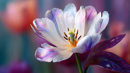 Fototapeta premium Colorful Double Tulip Close-up, Floral Art Decorative Painting, Design Material, Natural Aesthetics Wallpaper