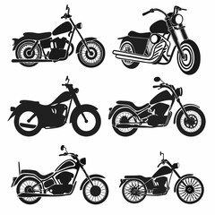 Fototapeta premium Six Black Motorcycle Silhouettes on White Background