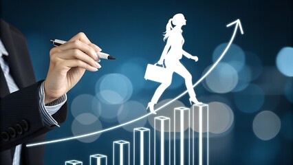 Achieve your goals with determination and professional growth, visualize success with a businesswoman climbing to the top, a dynamic career trajectory to reach new heights