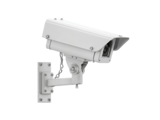 White security camera mounted on wall outdoor surveillance system, Isolated On White Background, Png Transparent