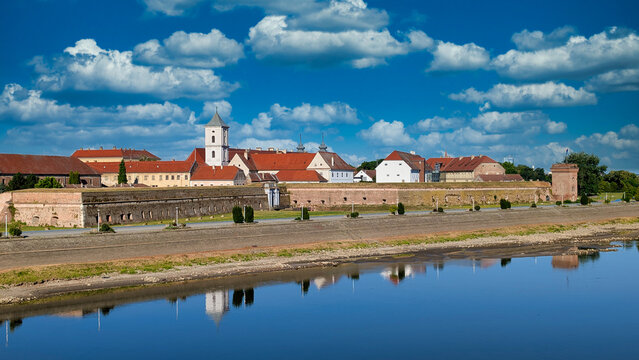 Panoramic View of Osijek Across the Drava River, Croatia, Cityscape and River Landscape