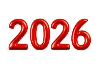 Celebrating 2026 year red foil balloon numbers