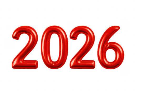 Celebrating 2026 year red foil balloon numbers