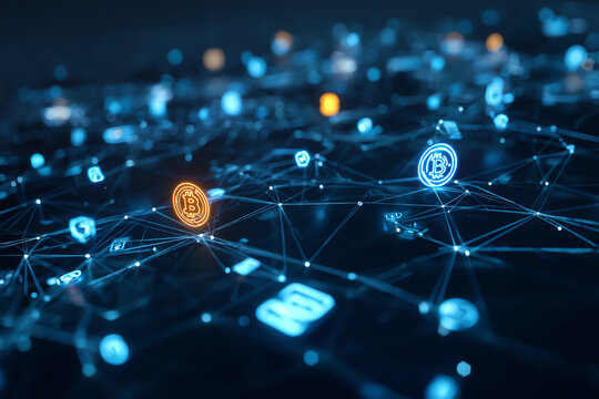Digital Network: A luminous digital network pulsates with the energy of cryptocurrency, its intricate web connecting global transactions and embodying the future of finance. - Powered by Adobe