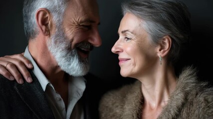 Senior couple sharing a joyful moment together, embracing love and companionship in an intimate setting - Powered by Adobe
