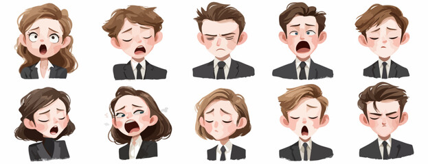 다양한 감정을 표현하는 여러 명의 캐릭터 일러스트레이션으로, 벡터 형식으로 제작되어 디자인 작업에 활용하기 좋습니다.
