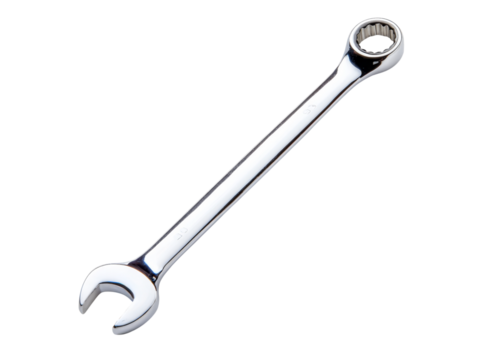 Chrome open end wrench isolated on black background tool repair mechanic, Isolated On White Background, Png Transparent