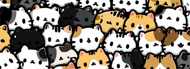 귀여운 고양이들이 가득 모여있는 사랑스러운 벡터 일러스트레이션