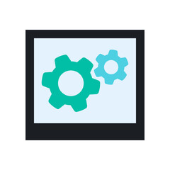 Turquoise Gear Icon in Flat Polaroid Style Illustration