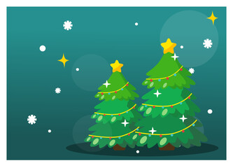 christmas card with fir tree and snowflakes