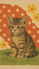 Obraz premium Vintage kitten wallpaper design for mobile