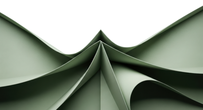 Origami paper sculpture in curves and pointed peaks isolated PNG with Transparent Background - Powered by Adobe